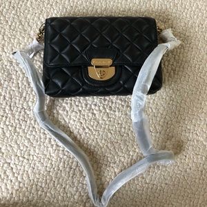 Black Leather Calvin Klein Purse with Gold Chain